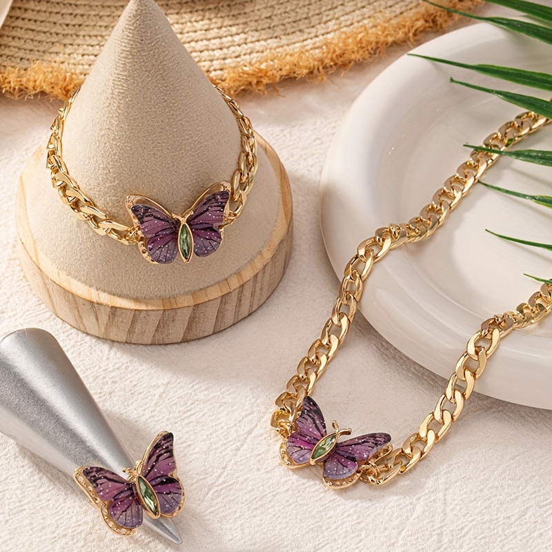 Colorful Purple Butterfly Jewelry Set